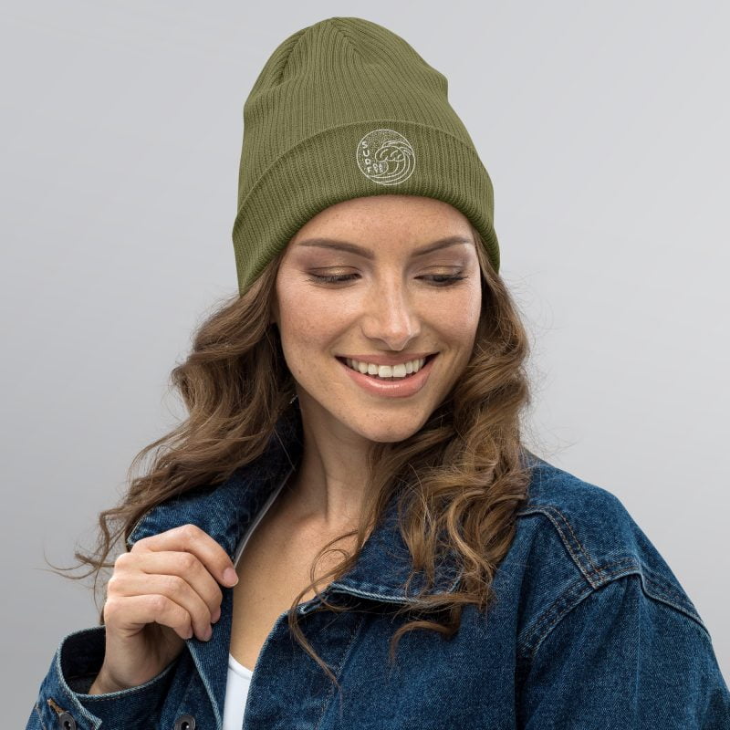 Organic ribbed beanie olive green front 64ccff48cb71d